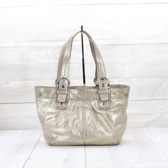 Coach Handbags - Coach Soho Metallic Gold Leather Pleated Carryall Studded Hobo Shoulder Bag